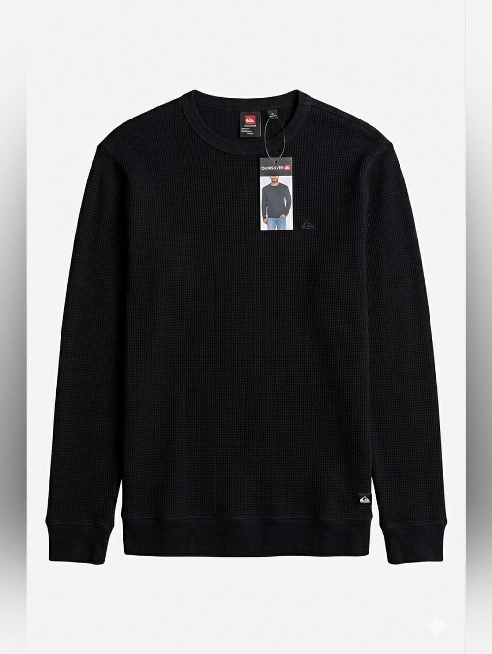 Size Medium Quiksilver Mens Black Flanders Waffle Long Sleeve T-Shirt, NWT